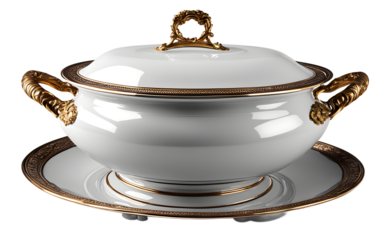 A tureen for serving soups or stews, isolated on a empty plain background