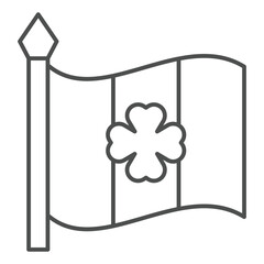 Fototapeta premium Irish flag with clover leaf thin icon, saint Patrick day concept. Vector graphics. Country festive flag sign on white background, outline style icon for mobile or web design.