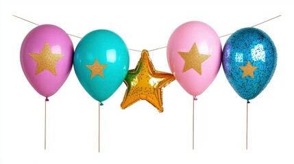 Colorful bunch of balloons with glittering confect stars ideal for creating a festive atmosphere for retirement celebrations