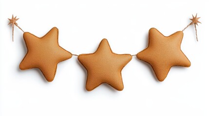 Three delicious star shaped cookies hanging gracefully on a string for a charming and festive decoration