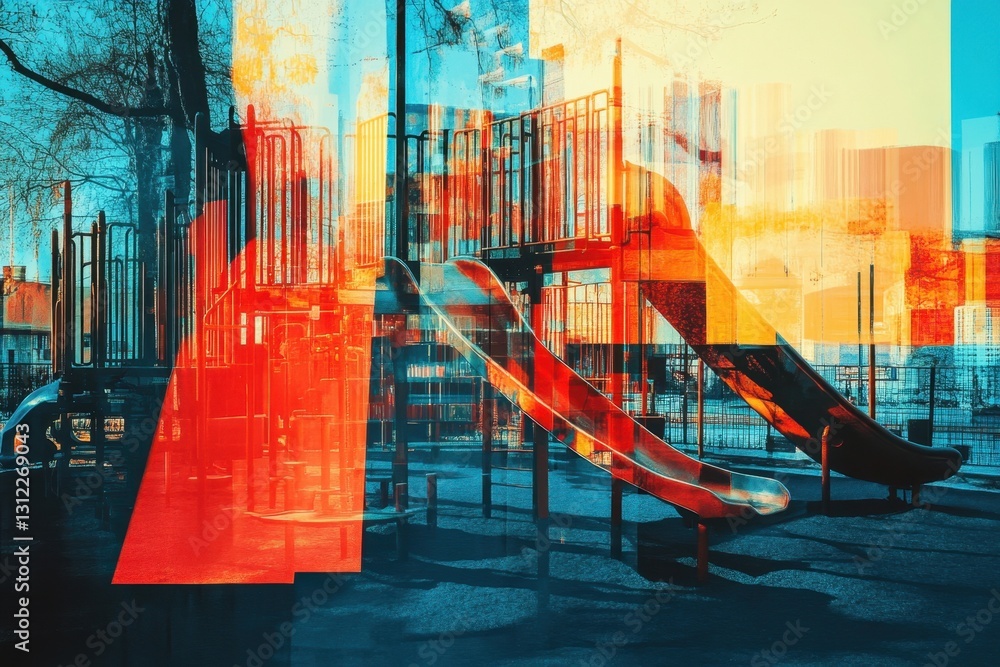 Poster abstract photo of a playground in a city an abstract interpretation of a playground . an abstract de