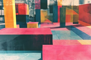 Abstract Photo of a Playground in a City An abstract interpretation of a playground . An abstract depiction of a playground featuring a colorful slide amidst whimsical shapes and patterns.