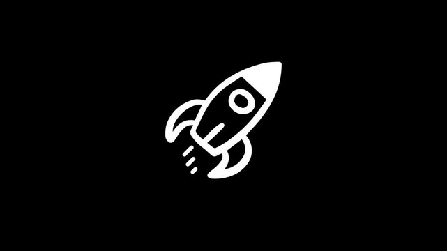 The pixel rocket flies on a green background. It's a pixel-art looped animation. chroma key black screen background.