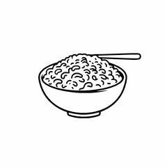 black outline vector illustration of rice bowl isolated, food vector design