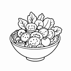 black outline vector illustration of salad bowl isolated, food vector design