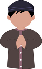 Boy in prayer cap, hands pressed together, illustration.