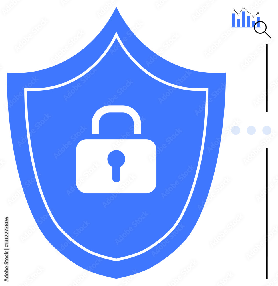 Aufkleber blue shield with lock emphasizes security. adjacent analytics graph hints cyber protection. ideal fo