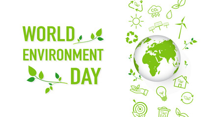 World environment day, Happy earth day. Ecology concept. Design with green icons on white background, vector illustration