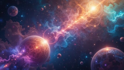 Obraz premium Vibrant and Colorful Cosmic Scene with Planets and Nebulae in Deep Space Exploration