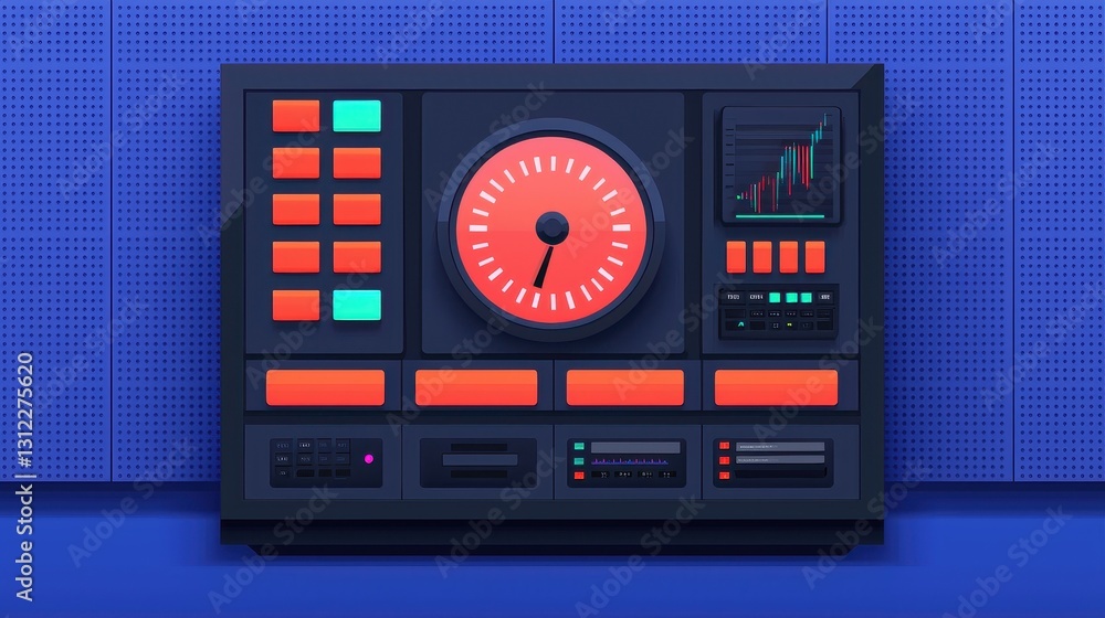 Poster colorful control panel with buttons and gauges design
