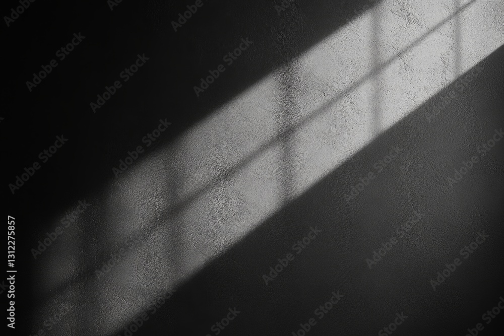 Poster window sunlight is casting a geometric abstract pattern on a textured wall