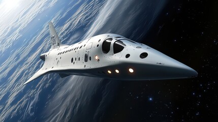 Obraz premium Sleek Spacecraft in Orbit Above Earth