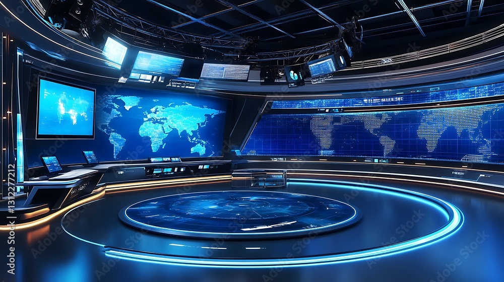 Poster a high-tech news studio using augmented reality for immersive reporting