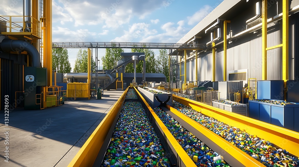 Aufkleber a high-tech recycling facility using ai for sorting and processing waste