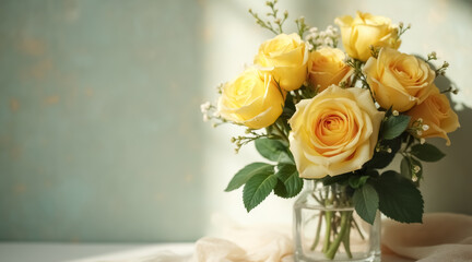 Obraz premium bouquet of pale yellow roses in a glass vase