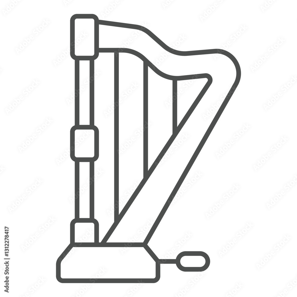 Poster musical harp with pedal thin icon, music instruments concept. vector graphics. lyra strings sign on 