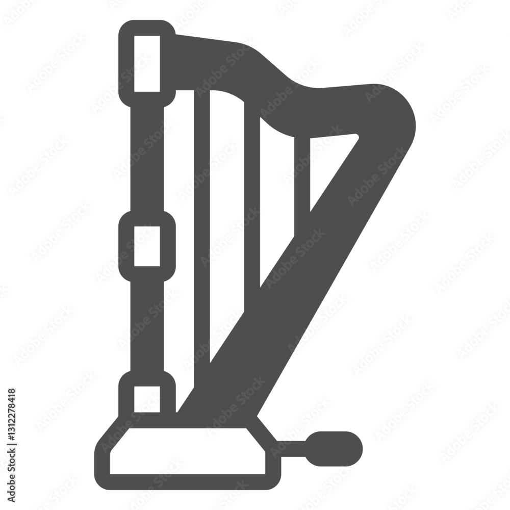 Poster musical harp with pedal solid icon, music instruments concept. vector graphics. lyra strings sign on
