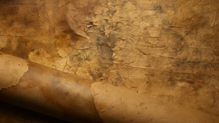 An aged parchment with heavy wear and dark spots, featuring a rough texture and a distressed appearance