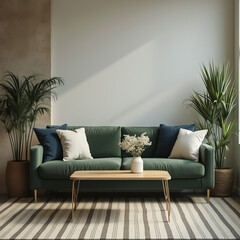 emerald green velvet sofa in a modern living room setting