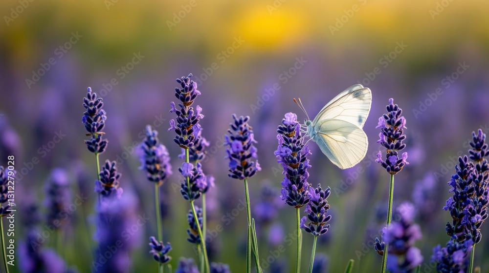 Poster a butterfly's wings are subtly visible as it buries itself in a vibrant setting.