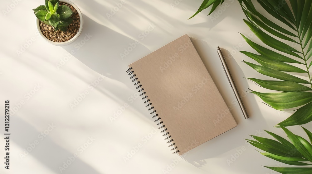 Aufkleber a notebook with a pen on top of it. the notebook is brown and has a spiral binding