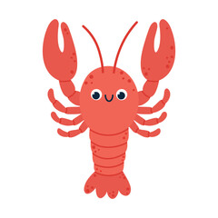 Kawaii lobster character. Cute sea animal. Flat vector illustration