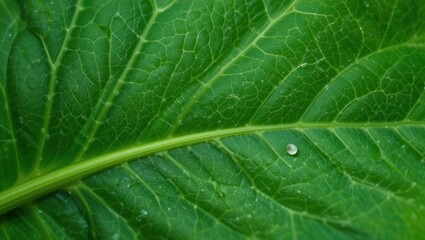 Close-Up of a Fresh Green Leaf with Glimmering Water Drops in Natural Environment