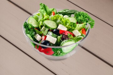 Fresh garden tasty salad with greens and vegetables
