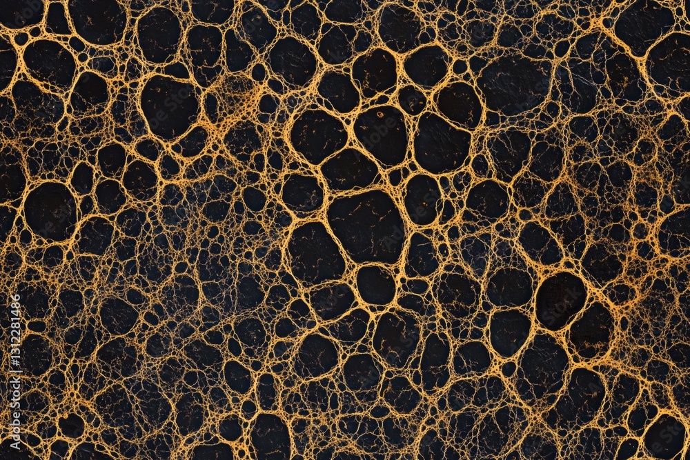 Poster seamless textured surface featuring irregular, circular patterns in shades of black and gold. the de