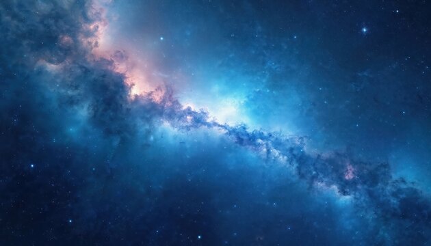 Cosmic abstract dark blue galaxy with stars. Fantasy cosmos nebula space background. Universe milky way wallpaper with purple, pink, magenta clouds, starlight. Great for sci-fi project.
