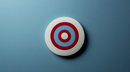 A white and red target with blue circles in the middle. The image is of a round object with a red and blue circle in the middle