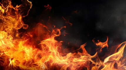 Fototapeta premium Fiery orange flames against a dark background