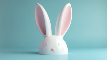Fototapeta premium White rabbit ear on pastel blue background. Easter day. 3d rendering