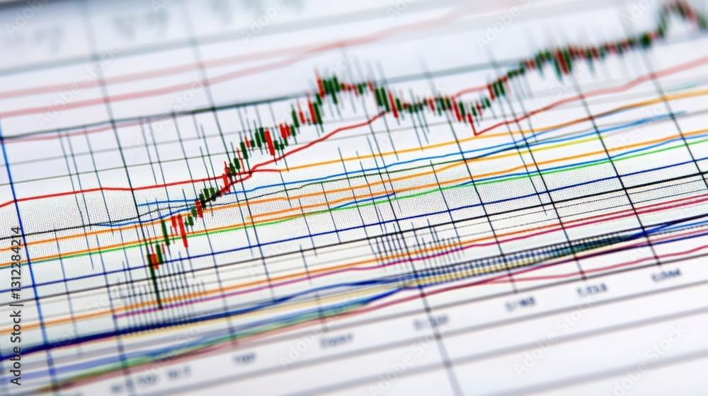 Poster detailed financial chart with data visualization showing stock market analysis