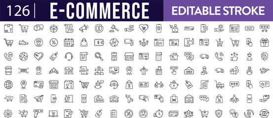 E-commerce Icons Set Modern Editable Stroke Thin Line Style On Isolated White Background