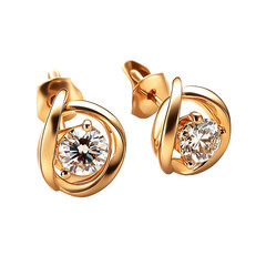 A Pair of Elegant Gold Earrings with a Diamond Isolated on Transparent Background