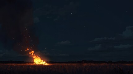 Obraz premium A large bonfire is burning in the night sky