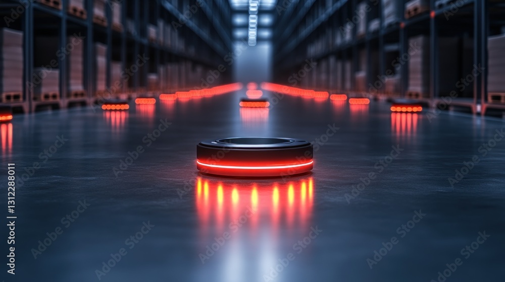 Poster automated warehouse: futuristic logistics with autonomous robots