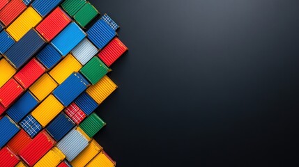 Colorful Cargo Containers Abstract Art: A vibrant mosaic of shipping containers against a dark background, symbolizing global trade and logistics.