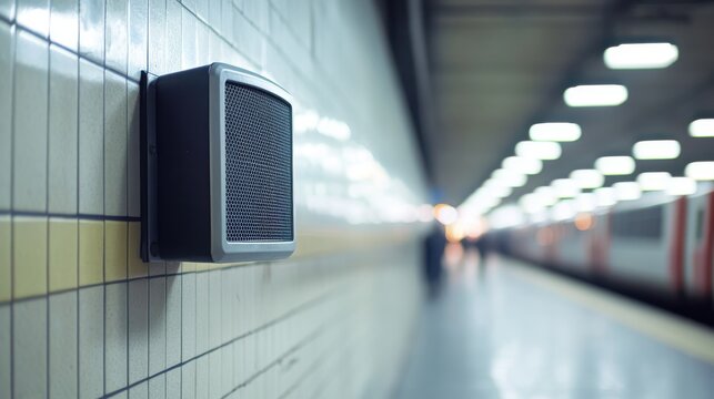 Sound announcement system train station communication device urban environment close-up view technology impact