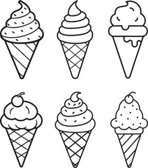 set of icecream line art, black outline, vector and illustration, coloring book page line art drawing