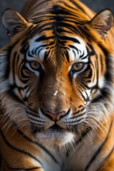Intense Tiger Portrait Staring Ahead with Sharp Focus and Striking Details