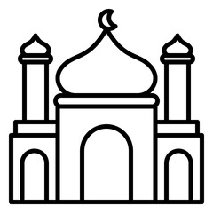 Obraz premium Minimalist outline icon of a mosque, symbolizing a place of worship in Islam. Ideal for Ramadan, Eid, and Islamic-themed designs.