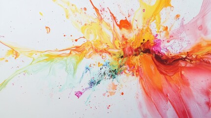Naklejka premium Dynamic abstract art with vibrant paint splashes on a white background, showcasing creativity and energy.