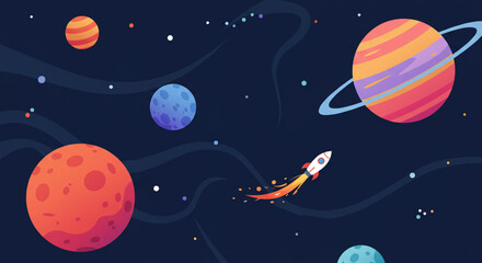 Colorful space rocket soaring through stars