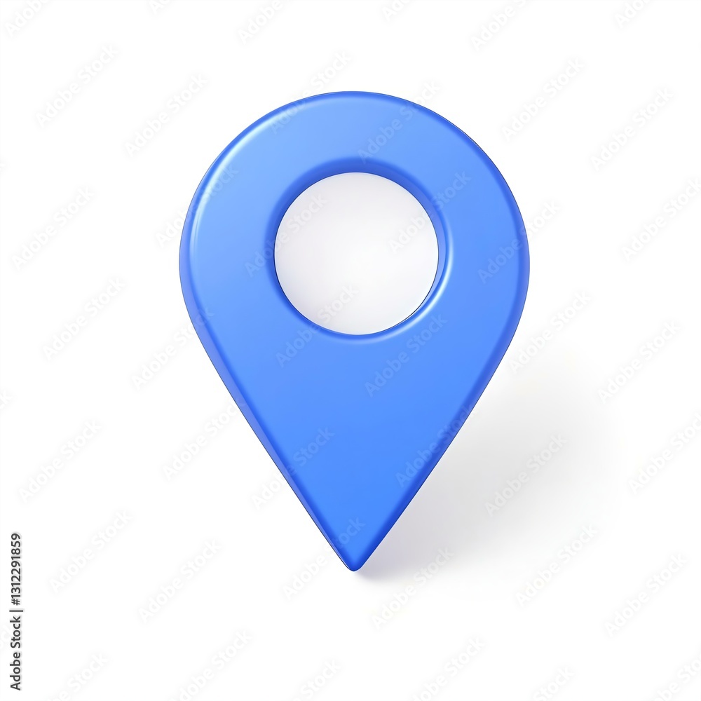 Poster blue 3d map pointer icon: location pin for navigation, gps marker, and destination on white backgrou