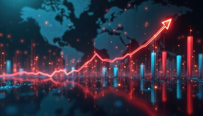 Stock market investment analysis finance graph. Business financial chart with moving up arrow. Investment data economic diagram global direction exchange rate currency presentation.