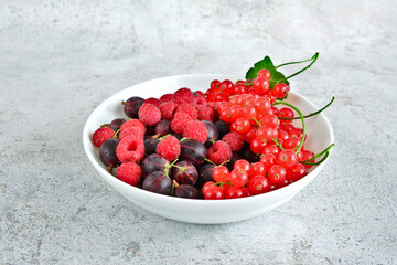 Summer Berry Bowl with fresh raspberry, gooseberry and red currant