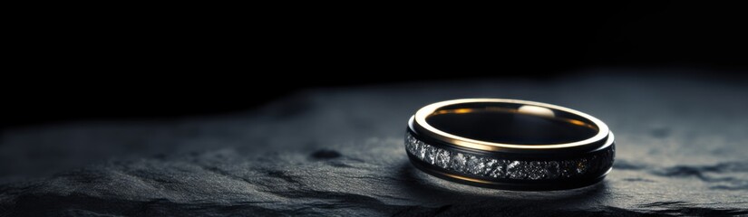 Wedding ring. Wedding rings on the table in a jewelry store. Wedding accessories. Jewelry ring in luxury jewelry store. Luxury jewelry shop. Wedding or Engagement Concept with copy space. 