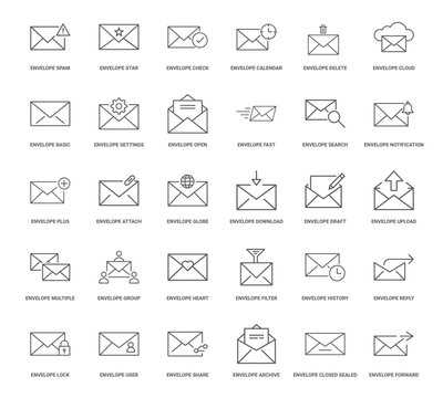 envelope types communication message functionalities collection linear icons